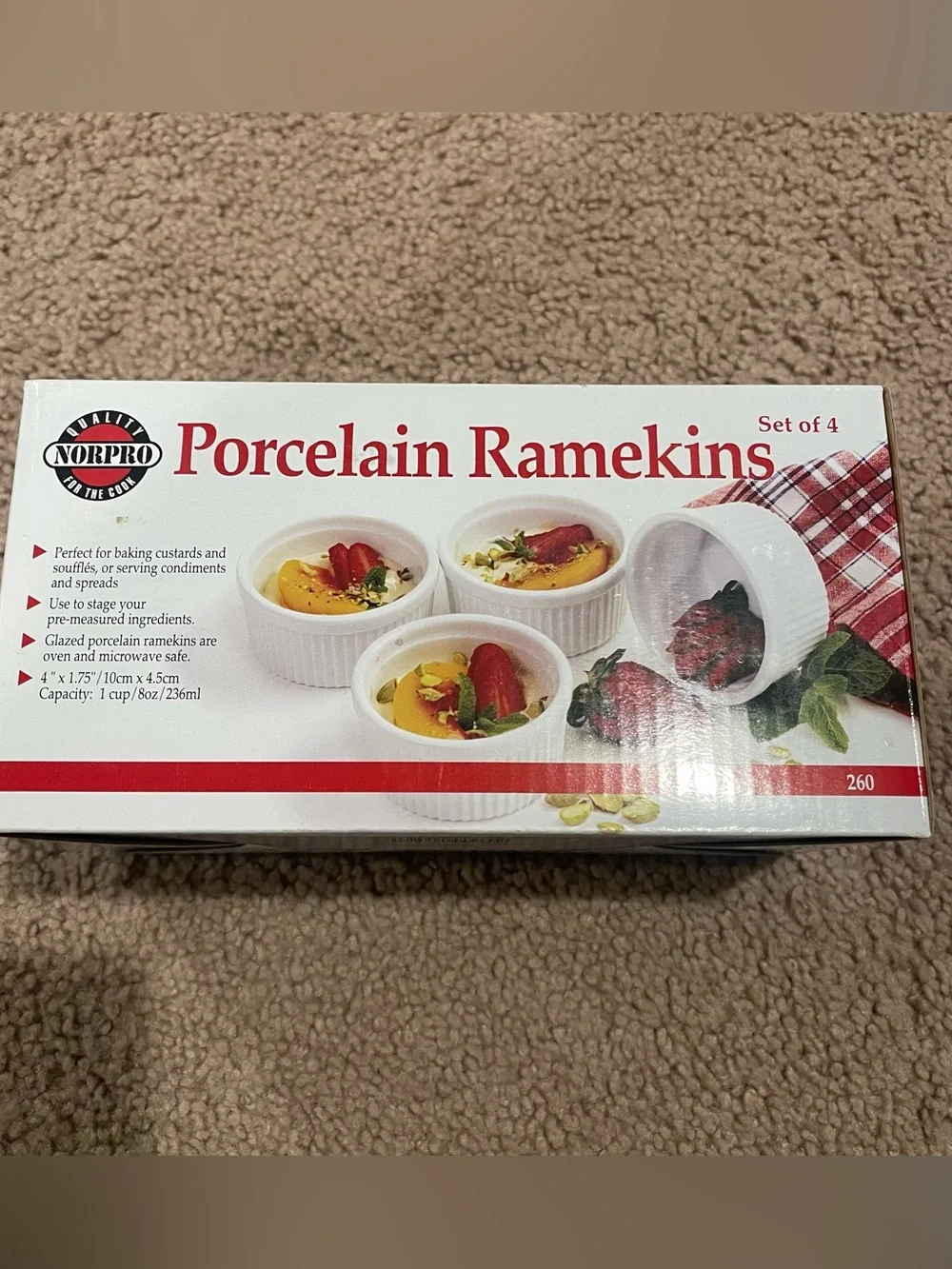 NORPRO Porcelain Ramekins Set of 4-8oz/ 236ml- white - Picture 4 of 5
